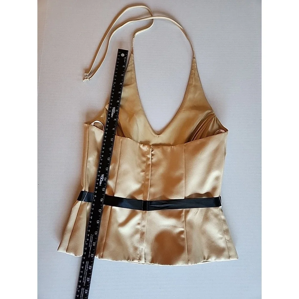 VTG Xscape Womens Halter Top Sz 8 Y2K Satin Coquette Going Out Champagne Gold - Picture 9 of 10